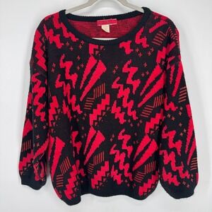 MEXX Vintage Sweater Small Geometric Retro Jumper Red VTG 80s